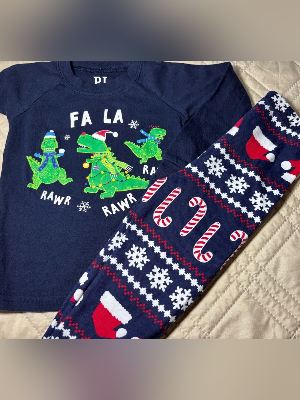 Children’s Place 2T Navy Holiday Dino Pajama Set